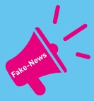 Ein pinker Lautsprecher, auf dem "Fake-News" steht vor einem blauen Hintergrund